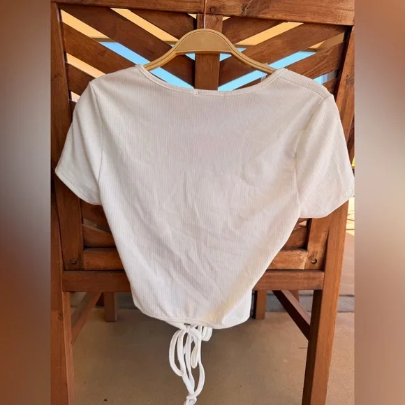 A3 Designs White 3 Tie Front Ribbed Womens Tank Top - Picture 3 of 4